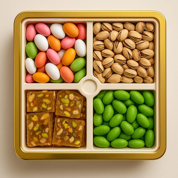 Comfy Homes Multipurpose Container | 4-Section Dry Fruit & Snack Storage Box | Elegant Design Square Shape Dry Food Organizer | Serving Platter & Gift Box for Home & Festive Use (Regal Flora)