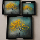 Comfy Homes Durable Multi-Use Premium Printed Rectangular Melamine Serve Ware Set with 3 Trays (Small, Medium & Large) (Autumn Breeze)-4