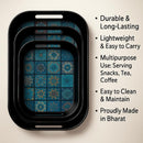 Comfy Homes Durable Multi-Use Premium Printed Rectangular Melamine Serve Ware Set with 3 Trays (Small, Medium & Large) (Aqua Blue)-8