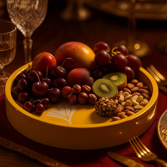 Comfy Homes Wooden Circular Platter | Handcrafted Round Serving Tray | Durable, Food-Safe and Eco-Friendly | Elegant Wooden Plate for Snacks, Fruits, Dry Fruits, Appetizers and Kitchen Decor (Brown)