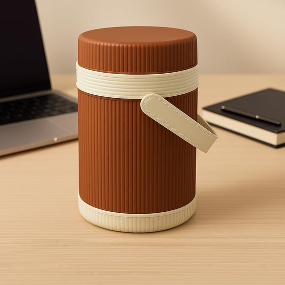 Comfy Homes Hot Pot Tiffin with 4 Stainless Steel Containers | Daily Meal Lunch Box for Office, College, School & Outdoors | Food Grade, Leak-Proof & Easy to Carry (Brown)