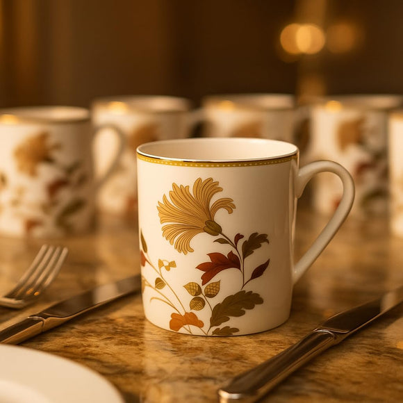 Comfy Homes Bone China Mugs, Set of 6 | Lightweight, Durable, Lead Free, Food Safe, Scratch Resistant with Premium Design | Tea/Chai Cups for Gifting, Home, Office Use & All Occasion (Serene)