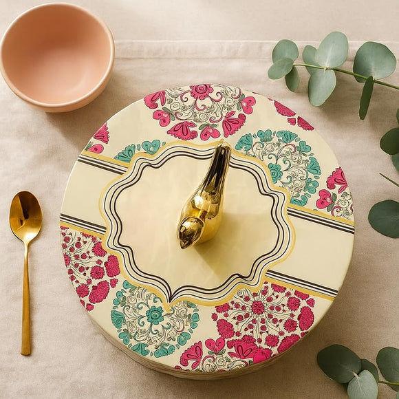 Comfy Homes Dry Fruit Container Collection | Dry Food Storage Box I Gifting Use I Multi-Purpose Box I Serving Platter with 4 section (White Garden)