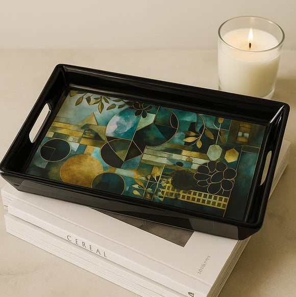 Comfy Homes Durable Multi-Use Premium Printed Rectangular Melamine Serve Ware Set with 3 Trays (Small, Medium & Large) (Mystery Breeze)