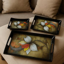 Comfy Homes Durable Multi-Use Premium Printed Rectangular Melamine Serve Ware Set with 3 Trays (Small, Medium & Large) (Royal Bloom)-1