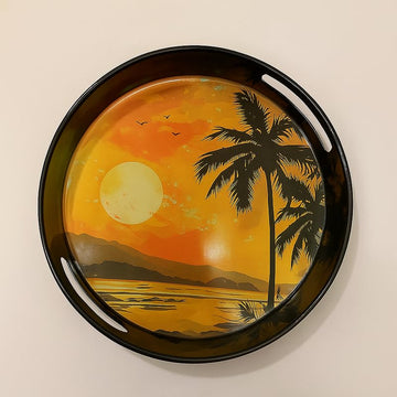 Comfy Homes Round Melamine Tray | Durable, Stackable Serving Tray | Premium Printed Serveware for Kitchen, Dining Table, Coffee Table, Office Desk, Parties, Snacks, Breakfast & More (Sunrise)