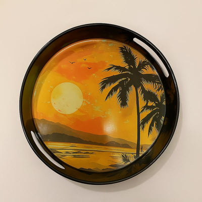 Comfy Homes Round Melamine Tray | Durable, Stackable Serving Tray | Premium Printed Serveware for Kitchen, Dining Table, Coffee Table, Office Desk, Parties, Snacks, Breakfast & More (Sunrise)