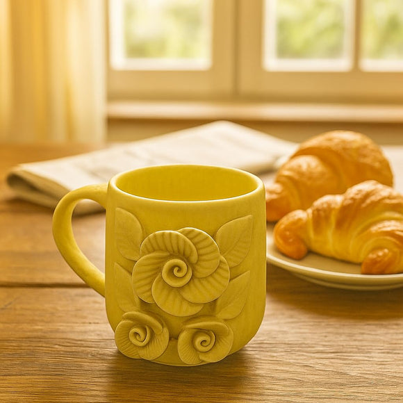 Comfy Homes Ceramic Milk and Coffee Mug | Premium Stoneware Cup for Hot & Cold Beverages | Stylish Brown Modern Design | Perfect for Tea, Milk, Coffee & Gifting (Yellow)