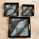 Comfy Homes Durable Multi-Use Premium Printed Rectangular Melamine Serve Ware Set with 3 Trays (Small, Medium & Large) (White Pyramids)-1