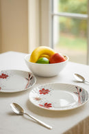 Comfy Homes Round Melamine 41 Pcs Floral Dinner Set | 6 Dinner Plates, 6 Small Plates, 1 Serving Tray, 3 Big Serving Bowls with Lid, 12 Small Bowls, 6 Spoons, 4 Serving Spoons (Blackkish Red Flora)-6