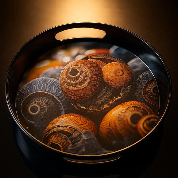 Comfy Homes Round Melamine Tray | Durable, Stackable Serving Tray | Premium Printed Serveware for Kitchen, Dining Table, Coffee Table, Office Desk, Parties, Snacks, Breakfast & More (Sea Shell)