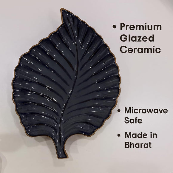 Comfy Homes Ceramic Leaf Serving Platter | Elegant Stoneware Snack & Dinner Plate | Stylish Brown Modern Design | Ideal for Starters, Snacks, Desserts & Parties