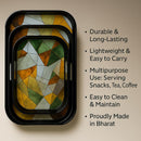 Comfy Homes Durable Multi-Use Premium Printed Rectangular Melamine Serve Ware Set with 3 Trays (Small, Medium & Large) (Geometric White)-7