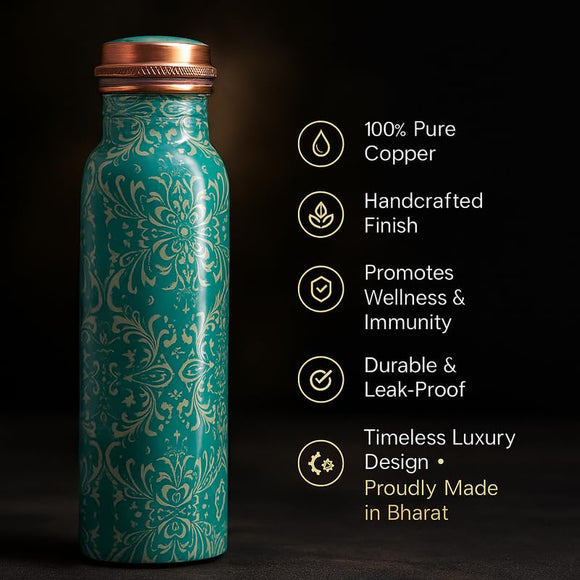 Comfy Homes 100% Copper Water Bottle, 1 Litre | Durable, Leak Proof & Rust Proof | Handicraft Finish & Timeless Luxury Design | Non-Toxic, BPA Free, Boosts Immunity & Yoga Health Benefits (Zen)