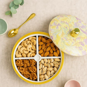 Comfy Homes Dry Fruit Container Collection | Dry Food Storage Box I Gifting Use I Multi-Purpose Box I Serving Platter with 4 section (Petals and Leaves)