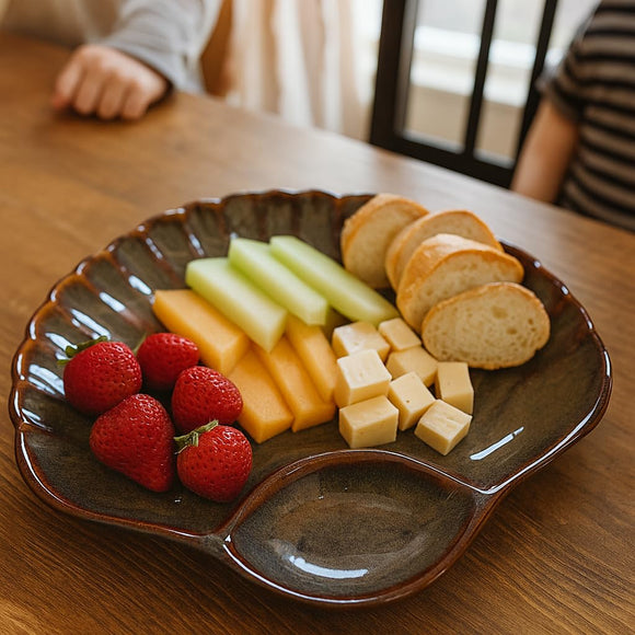 Comfy Homes Ceramic Serving Platter | Elegant Stoneware Snack & Dinner Plate | Stylish Brown Modern Design | Ideal for Starters, Snacks, Desserts & Parties (Red)