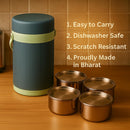 Comfy Homes Hot Pot Tiffin with 4 Stainless Steel Containers | Daily Meal Lunch Box for Office, College, School & Outdoors | Food Grade, Leak-Proof & Easy to Carry (Teal Blue)-3