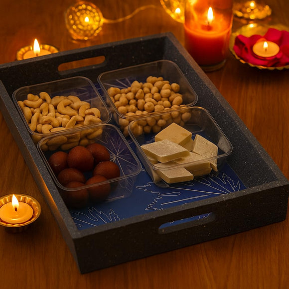 Comfy Homes Stylish Wooden Tray | Handcrafted Multipurpose Serving Tray with Handles | Durable, Food-Safe and Eco-Friendly | Perfect for Tea, Coffee, Snacks, Breakfast and Home Decor (Blue)