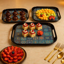 Comfy Homes Durable Multi-Use Premium Printed Rectangular Melamine Serve Ware Set with 3 Trays (Small, Medium & Large) (Aqua Blue)-5