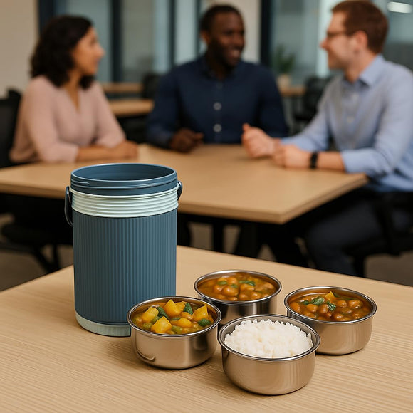 Comfy Homes Hot Pot Tiffin with 4 Stainless Steel Containers | Daily Meal Lunch Box for Office, College, School & Outdoors | Food Grade, Leak-Proof & Easy to Carry (Teal Blue)