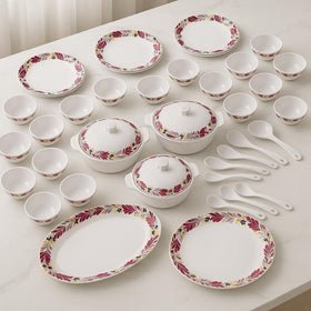 Comfy Homes 41 Pcs Melamine Dinner Set | Round Design with Dinner Plates, Small Plates, Serving Tray, Bowls with Lids, Spoons & Serving Spoons | Unbreakable & Lightweight Dinnerware (Colourful Garden)