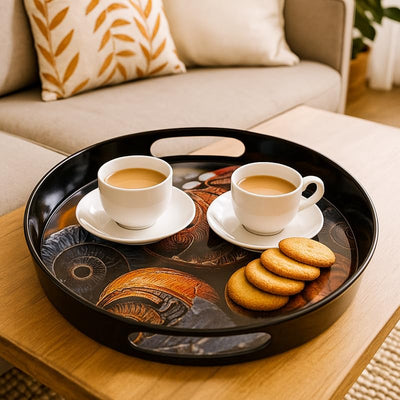 Comfy Homes Round Melamine Tray | Durable, Stackable Serving Tray | Premium Printed Serveware for Kitchen, Dining Table, Coffee Table, Office Desk, Parties, Snacks, Breakfast & More (Sea Shell) - 0
