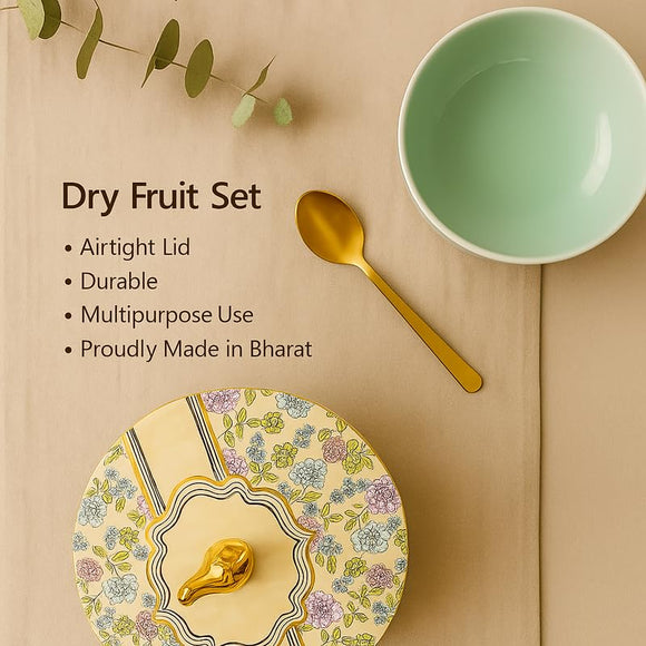 Comfy Homes Dry Fruit Container Collection | Dry Food Storage Box I Gifting Use I Multi-Purpose Box I Serving Platter with 4 section (Floral Bliss)