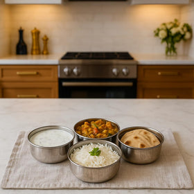 Comfy Homes Hot Pot Tiffin with 4 Stainless Steel Containers | Daily Meal Lunch Box for Office, College, School & Outdoors | Food Grade, Leak-Proof & Easy to Carry (Brown) - 0