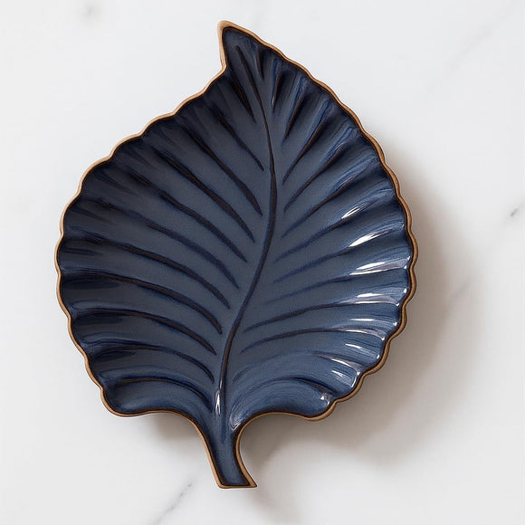 Comfy Homes Ceramic Leaf Serving Platter | Elegant Stoneware Snack & Dinner Plate | Stylish Brown Modern Design | Ideal for Starters, Snacks, Desserts & Parties