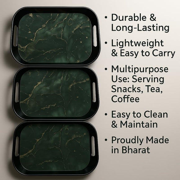 Comfy Homes Durable Multi-Use Premium Printed Rectangular Melamine Serve Ware Set with 3 Trays (Small, Medium & Large) (Sea Breeze)