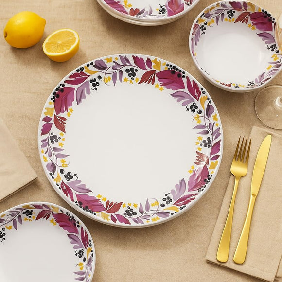 Comfy Homes 41 Pcs Melamine Dinner Set | Round Design with Dinner Plates, Small Plates, Serving Tray, Bowls with Lids, Spoons & Serving Spoons | Unbreakable & Lightweight Dinnerware (Colourful Garden)