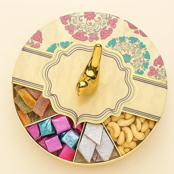 Comfy Homes Dry Fruit Container Collection | Dry Food Storage Box I Gifting Use I Multi-Purpose Box I Serving Platter with 4 section (White Garden)