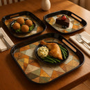 Comfy Homes Durable Multi-Use Premium Printed Rectangular Melamine Serve Ware Set with 3 Trays (Small, Medium & Large) (Geometric White)-4