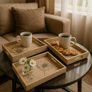 Comfy Homes Wooden Serving Tray | Handcrafted Natural Wood Trays for Snacks, Tea, Coffee, Breakfast & Entertaining | Rustic, Durable & Eco-Friendly Kitchenware (Beige, Set of 3)-3