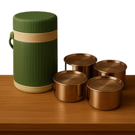 Comfy Homes Hot Pot Tiffin with 4 Stainless Steel Containers | Daily Meal Lunch Box for Office, College, School & Outdoors | Food Grade, Leak-Proof & Easy to Carry  (Green)