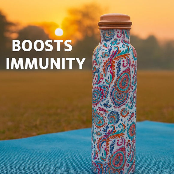 Comfy Homes 100% Copper Water Bottle, 1 Litre | Durable, Leak Proof & Rust Proof | Handicraft Finish & Timeless Luxury Design | Non-Toxic, BPA Free, Boosts Immunity & Yoga Health Benefits (Prestige)