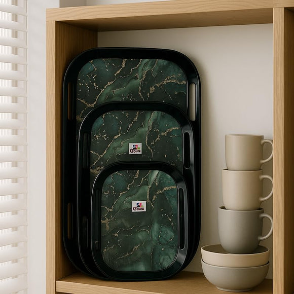 Comfy Homes Durable Multi-Use Premium Printed Rectangular Melamine Serve Ware Set with 3 Trays (Small, Medium & Large) (Sea Breeze)