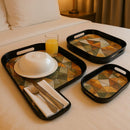 Comfy Homes Durable Multi-Use Premium Printed Rectangular Melamine Serve Ware Set with 3 Trays (Small, Medium & Large) (Geometric White)-3