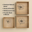 Comfy Homes Wooden Serving Tray | Handcrafted Natural Wood Trays for Snacks, Tea, Coffee, Breakfast & Entertaining | Rustic, Durable & Eco-Friendly Kitchenware (Beige, Set of 3)-6