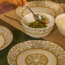 Comfy Homes Round Melamine 41 Pcs Dinner Set | 6 Dinner Plates, 6 Small Plates, 1 Serving Tray, 3 Big Serving Bowls with Lid, 12 Small Bowls, 6 Spoons, 4 Serving Spoons (Amara Luxe)-3