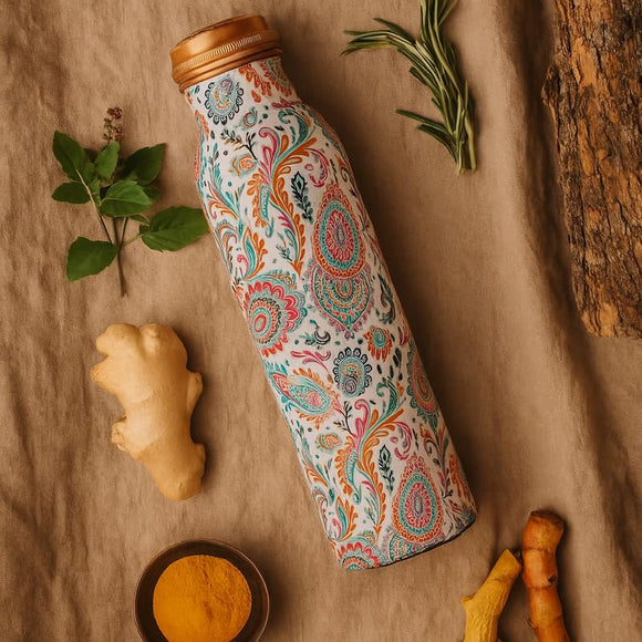 Comfy Homes 100% Copper Water Bottle, 1 Litre | Durable, Leak Proof & Rust Proof | Handicraft Finish & Timeless Luxury Design | Non-Toxic, BPA Free, Boosts Immunity & Yoga Health Benefits (Prestige)