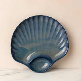 Comfy Homes Ceramic Serving Platter | Elegant Stoneware Snack & Dinner Plate | Stylish Brown Modern Design | Ideal for Starters, Snacks, Desserts & Parties (Blue)