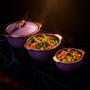 Comfy Homes Set of 3 Casseroles, 1000 2000 3000 ML | Inner Stainless Steel Outer Plastic Material | BPA Free, Food Grade Hot Pot | Easy to Carry Insulated Roti, Chapati & Kitchen Storage Set (Purple)-4