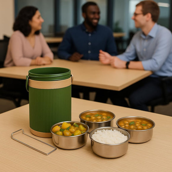 Comfy Homes Hot Pot Tiffin with 4 Stainless Steel Containers | Daily Meal Lunch Box for Office, College, School & Outdoors | Food Grade, Leak-Proof & Easy to Carry  (Green)