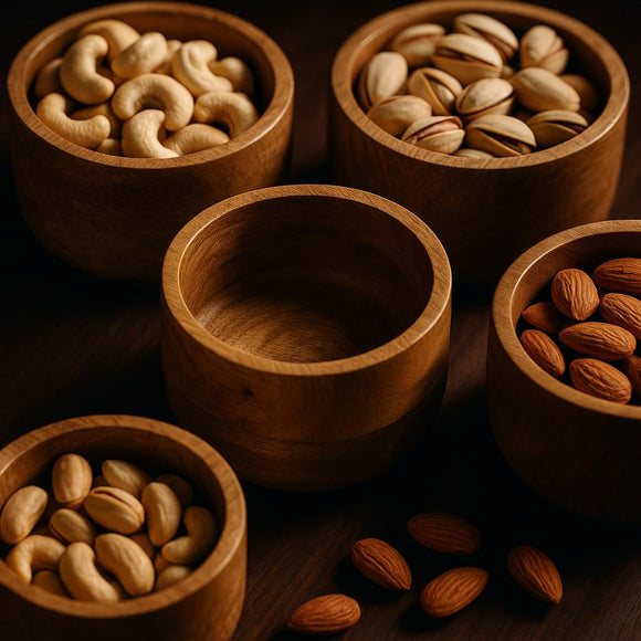 Comfy Homes Wooden Peanut Bowl | Natural Wood Serving Bowl | Snack Bowl for Peanuts, Nuts, Dry Fruits and Snacks | Eco-Friendly, Rustic Kitchenware (Brown)