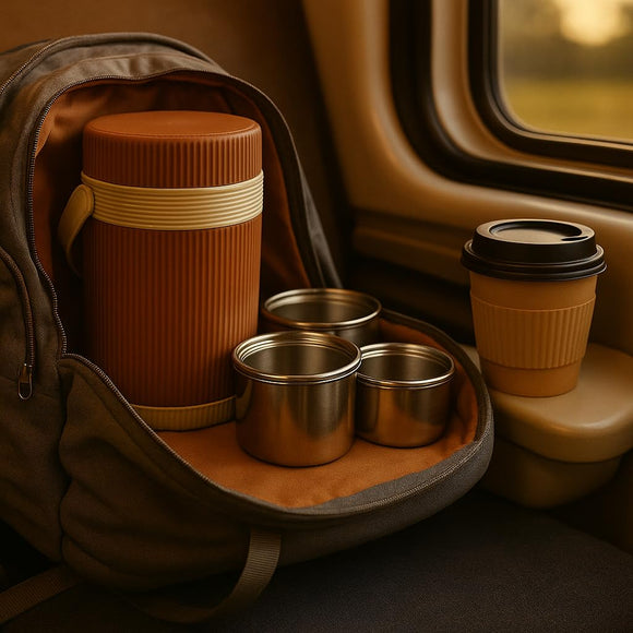 Comfy Homes Hot Pot Tiffin with 4 Stainless Steel Containers | Daily Meal Lunch Box for Office, College, School & Outdoors | Food Grade, Leak-Proof & Easy to Carry (Brown)