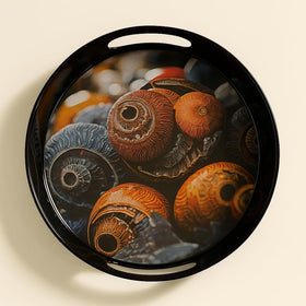 Comfy Homes Round Melamine Tray | Durable, Stackable Serving Tray | Premium Printed Serveware for Kitchen, Dining Table, Coffee Table, Office Desk, Parties, Snacks, Breakfast & More (Sea Shell)