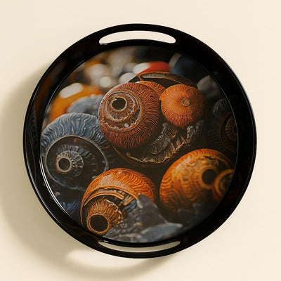 Comfy Homes Round Melamine Tray | Durable, Stackable Serving Tray | Premium Printed Serveware for Kitchen, Dining Table, Coffee Table, Office Desk, Parties, Snacks, Breakfast & More (Sea Shell)