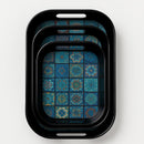 Comfy Homes Durable Multi-Use Premium Printed Rectangular Melamine Serve Ware Set with 3 Trays (Small, Medium & Large) (Aqua Blue)-3