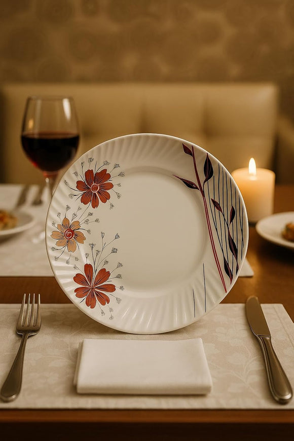 Comfy Homes Round Melamine 41 Pcs Floral Dinner Set | 6 Dinner Plates, 6 Small Plates, 1 Serving Tray, 3 Big Serving Bowls with Lid, 12 Small Bowls, 6 Spoons, 4 Serving Spoons (Blackkish Red Flora)